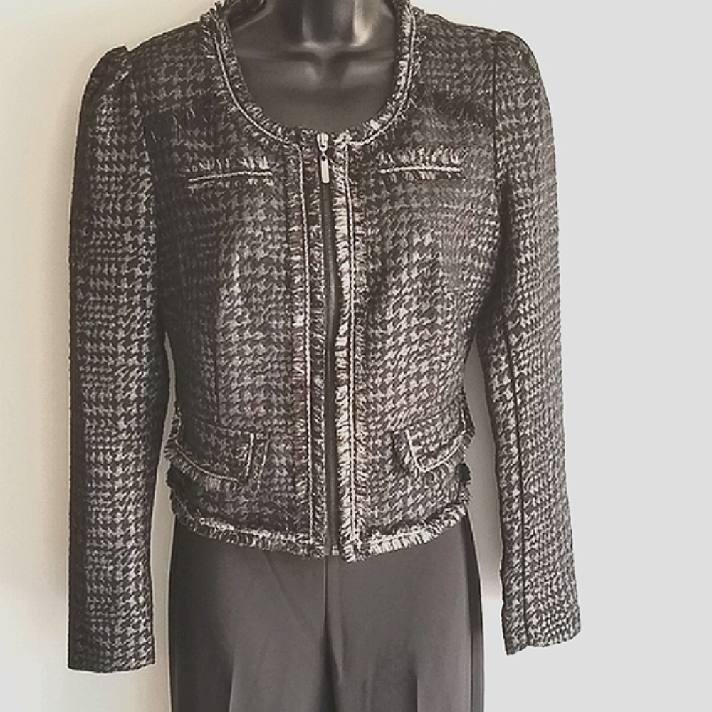 Tweed Houndstooth Metallic Fringe Blazer - Picture 5 of 6